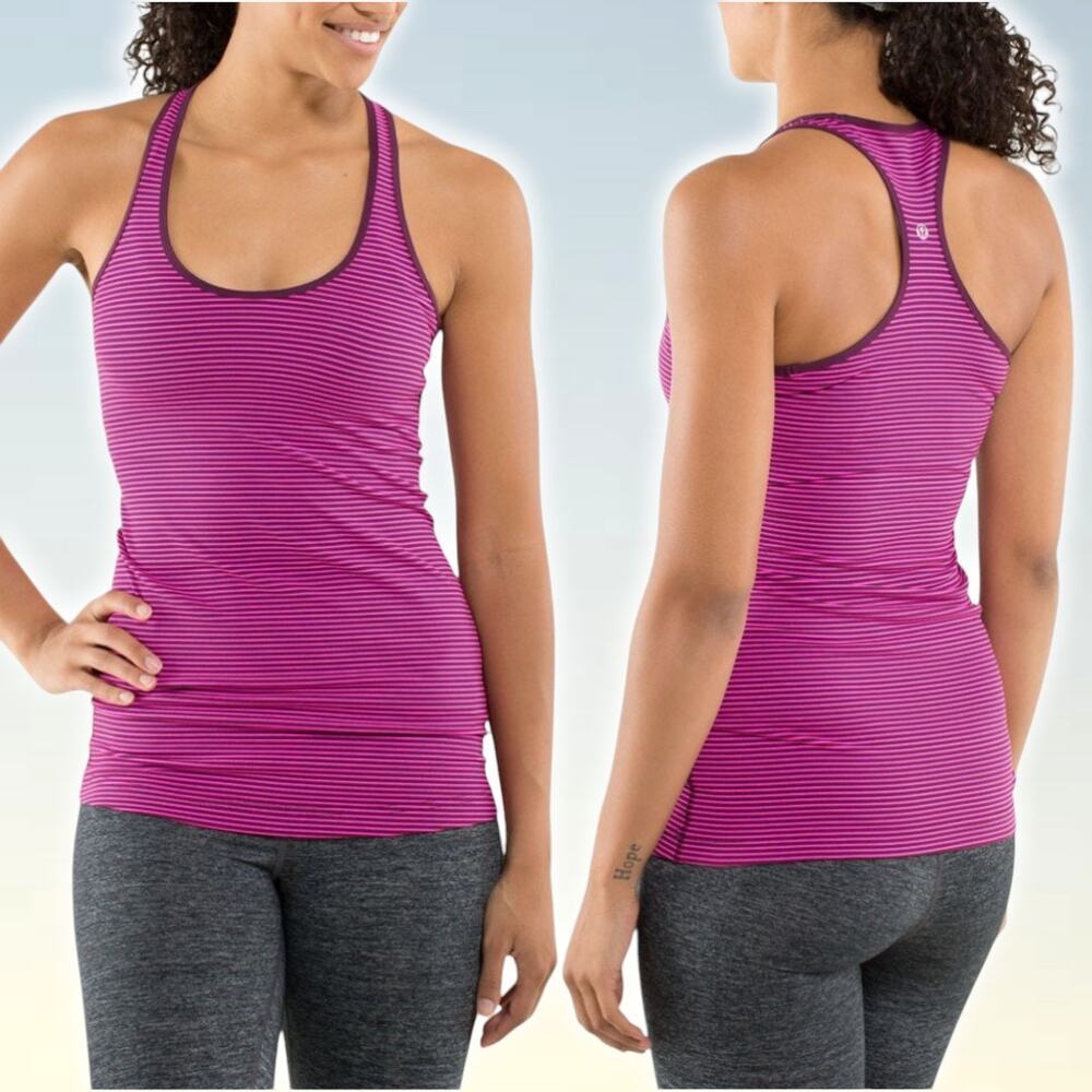 LULULEMON Cool Racerback Sz 4 Hyper Stripe Raspberry Glo Light / Plum